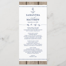 Anchor Nautical Navy Rustic Wood Wedding Menü Menükarte