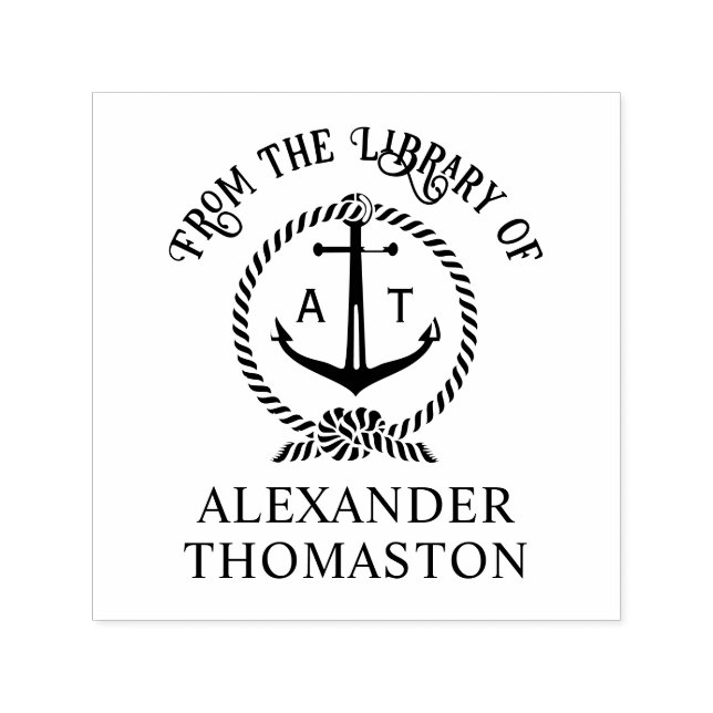 Anchor Nautical Rope Library Book Name 2 Initial Permastempel (Design)