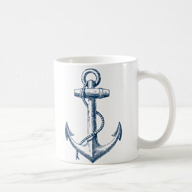 Anchor Nautical Tasse Gift Navy Blue White (Rechts)