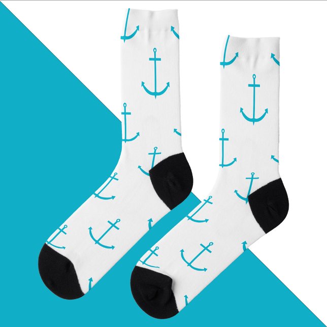 Anchor Nautical Turquoise Muster Socken (A pair of socks with a turquoise anchor pattern)
