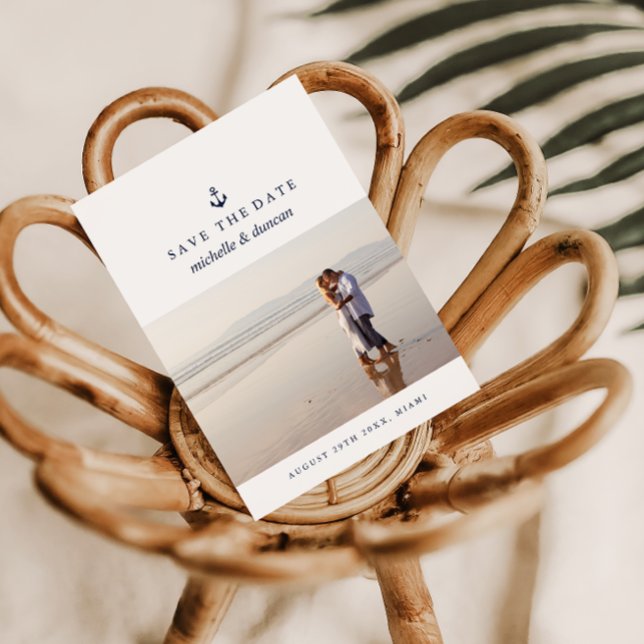 ANCHOR NAUTICAL WEDD Foto SAVE THE DATE Ankündigungspostkarte (Von Creator hochgeladen)