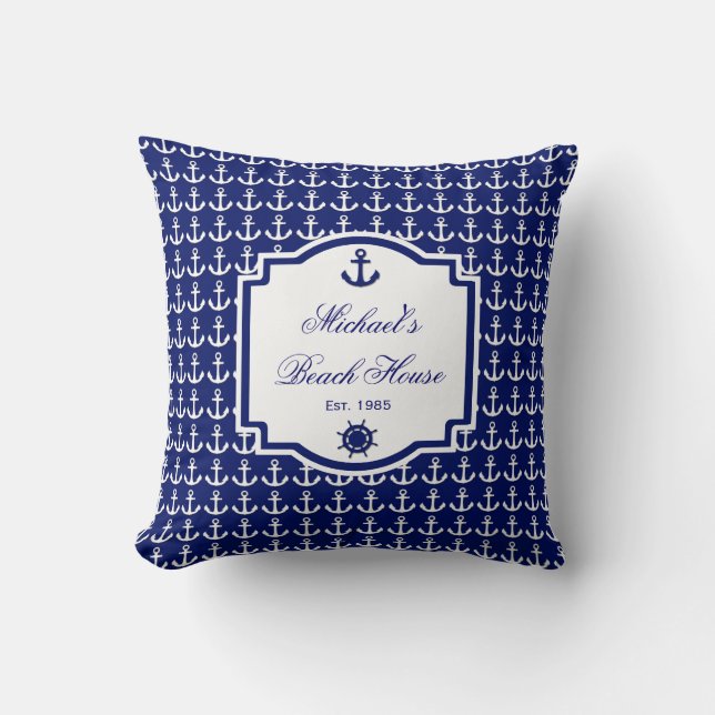 Anchor Navy Blue Nautical Pillow Kissen (Vorderseite)