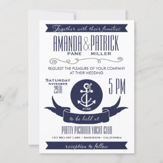 Anchor Navy Blue Nautical Wedding Einladungen