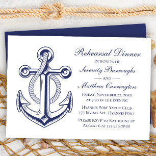 Anchor Navy Blue Nautical Wedding Probe Dinner Einladung
