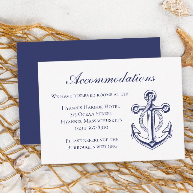Anchor Navy Blue Nautical Wedding Unterkunft Begleitkarte (Von Creator hochgeladen)