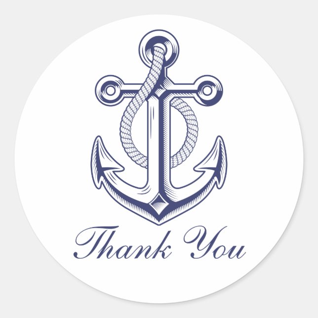 Anchor Navy Blue Nautical Wedding Vielen Dank Runder Aufkleber (Vorderseite)