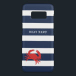 Anchor Navy Blue Stripes Red Crab Name Case-Mate Samsung Galaxy S8 Hülle<br><div class="desc">Ein perfektes Geschenk mit blau-weißen Streifen der nautischen Marine mit roter Krabbe und Ihrem Bootsnamen Telefongehäuse.</div>
