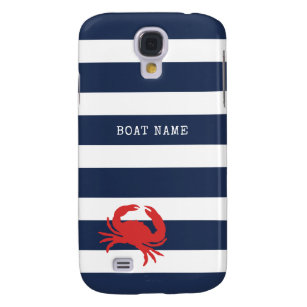 Anchor Navy Blue Stripes Red Crab Name Galaxy S4 Hülle