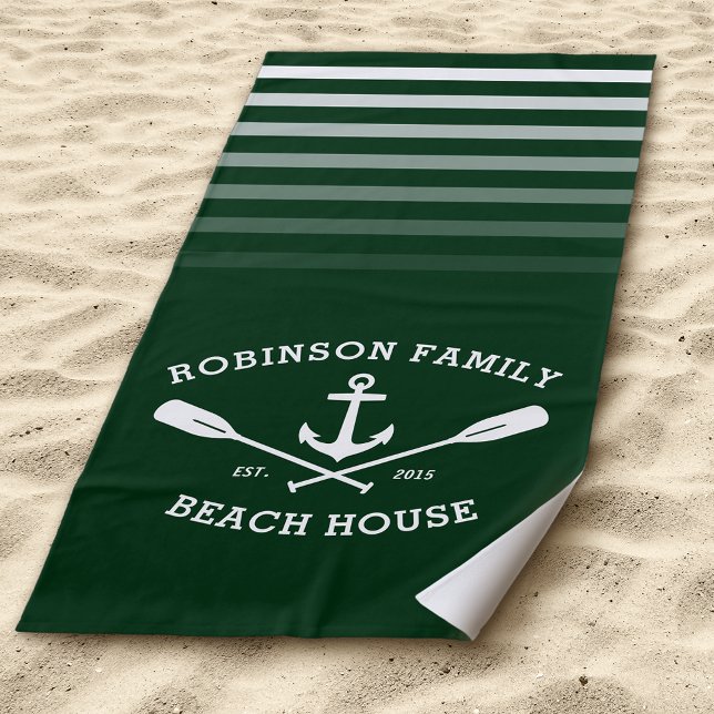 Anchor Oars Familienname Beach House Forest Green Strandtuch (Von Creator hochgeladen)