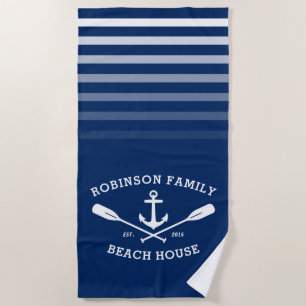 Anchor Oars Familienname Beach House Navy Blue Strandtuch