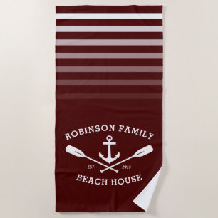 Anchor Oars Familienname Beach House Red Strandtuch