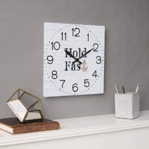 Anchor On Whitewashed Wood Square Wall Clock Quadratische Wanduhr