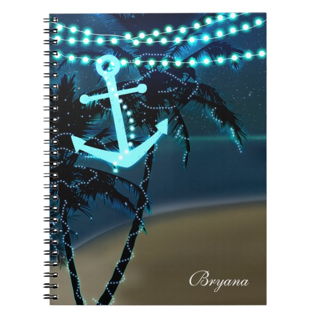 Anchor & Palm Trees Beach Lights Notebook Journal Notizblock (Vorderseite)