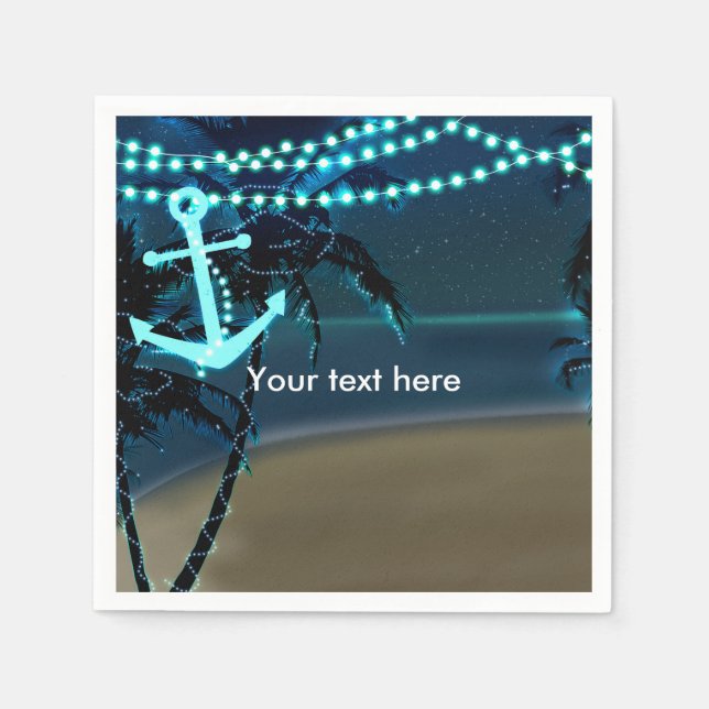 Anchor & Palm Trees Beach Night Wedding Napkins Serviette (Vorderseite)