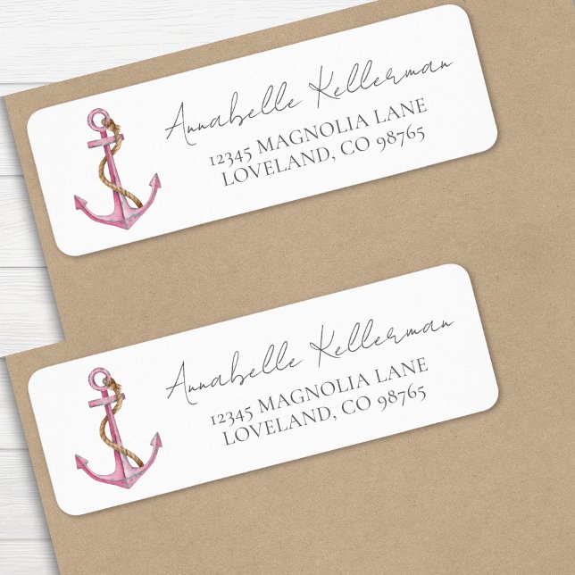 Anchor Pink Nautische Rücksendeadresse (Anchor Pink Nautical Return Address label)