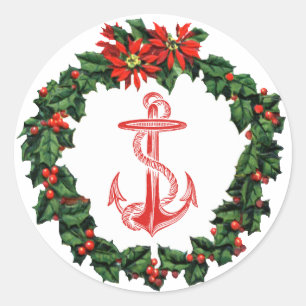 Anchor Red Wreath Weihnachtsaufkleber Runder Aufkleber