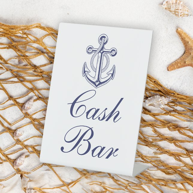 Anchor Sailor Navy Blue Nautical Wedding Cash Bar Sockelschild (Von Creator hochgeladen)