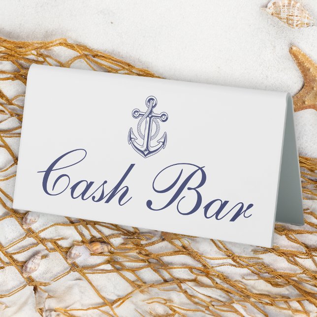 Anchor Sailor Navy Blue Nautical Wedding Cash Bar Tischaufsteller (Von Creator hochgeladen)