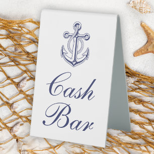 Anchor Sailor Navy Blue Nautical Wedding Cash Bar Tischaufsteller