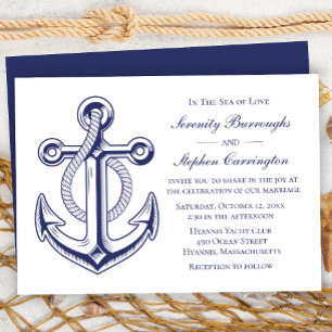 Anchor Sailor Navy Blue Nautical Wedding Einladung