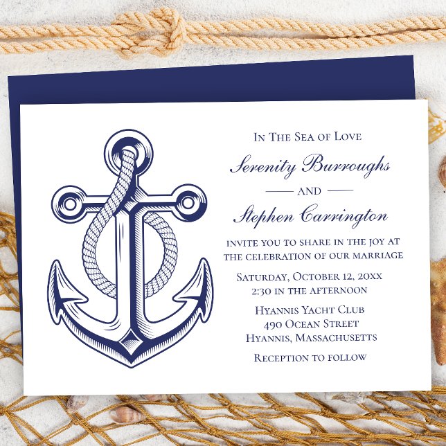 Anchor Sailor Navy Blue Nautical Wedding Einladung (Von Creator hochgeladen)