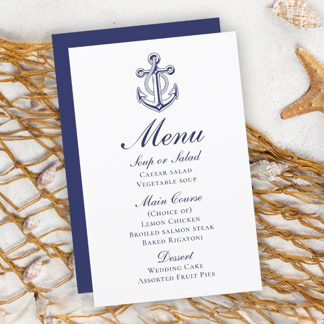 Anchor Sailor Navy Blue Nautical Wedding Menu (Von Creator hochgeladen)