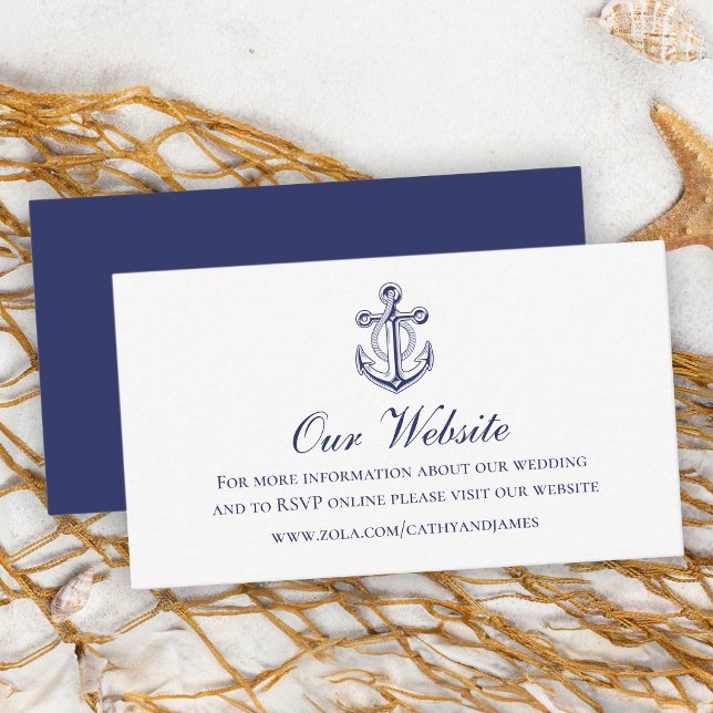 Anchor Sailor Navy Blue Nautical Wedding Website Begleitkarte (Von Creator hochgeladen)