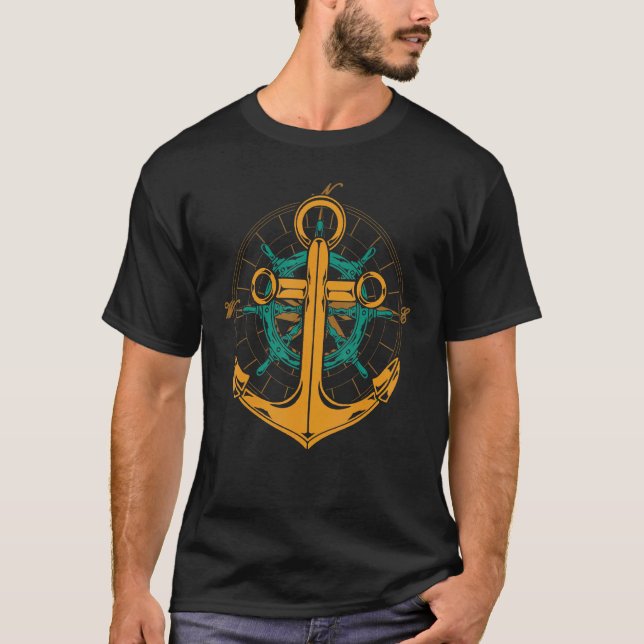 Anchor Segelboot Steering Wheel Skipper Sailor Sai T-Shirt (Vorderseite)