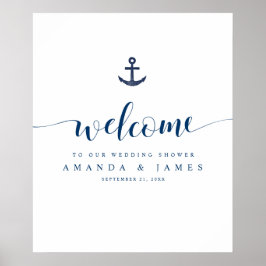 Anchor Simple Blue Nautical Couples Dusche Willkom Poster