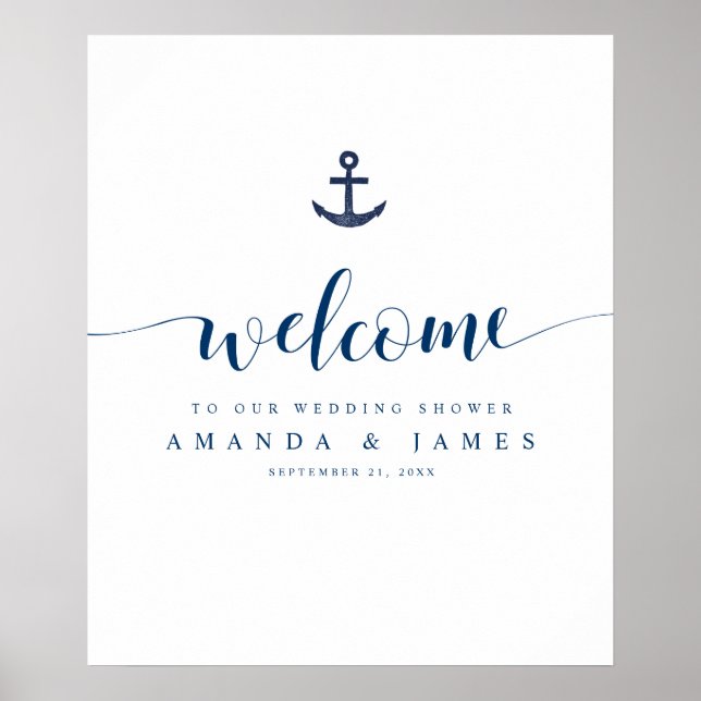 Anchor Simple Blue Nautical Couples Dusche Willkom Poster (Vorne)