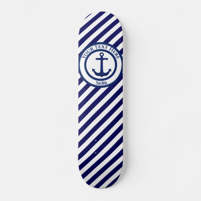 Anchor Stamp and Diagonal Stripes Custom Skateboard (Vorderseite)