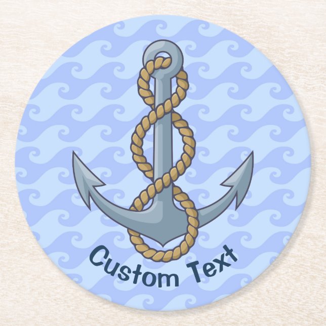 Anchor with Rope Runder Pappuntersetzer (Vorderseite)