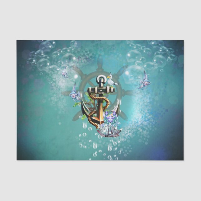 Anchor with seagull and fish seidenpapier (Vorderseite)