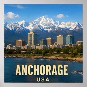 Anchorage Alaska Berg Wasserfront Reise Geschenk Poster