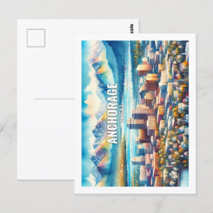 Anchorage Alaska Berühmte Reiseziele Aquarell Postkarte