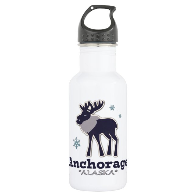 Anchorage Alaska blaue Elche Winter Trinkflasche (Vorderseite)