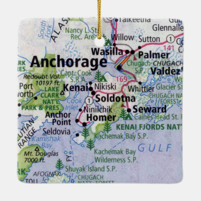 Anchorage Alaska Karte Keramikornament (Rückseite)