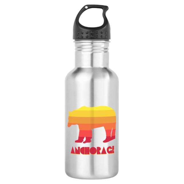 Anchorage Alaska Rainbow Bear Edelstahlflasche (Vorderseite)