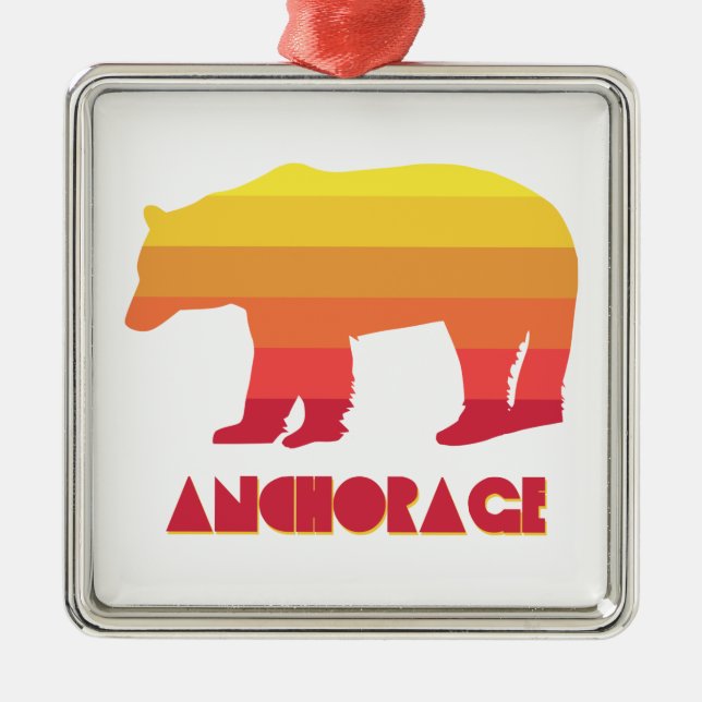 Anchorage Alaska Rainbow Bear Ornament Aus Metall (Vorne)