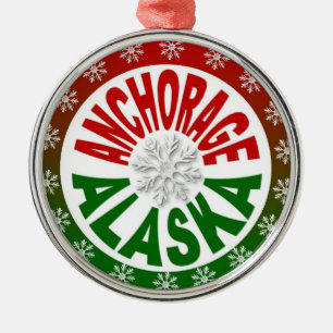 Anchorage Alaska Rot-grüne Schneeflocke Ornament Aus Metall