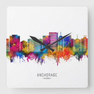 Anchorage Alaska Skyline Quadratische Wanduhr
