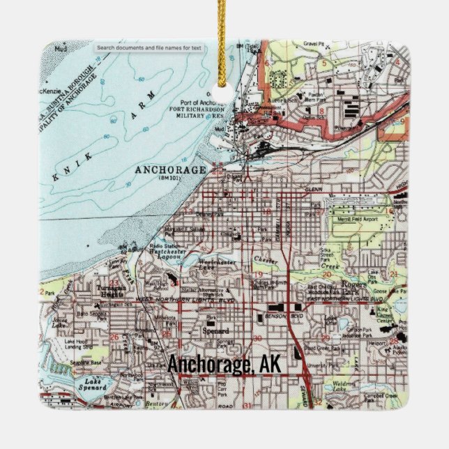 Anchorage Alaska Topo Karte Keramikornament (Rückseite)