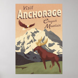 Anchorage Chugach Mountain Poster Vintage voyage
