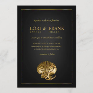 Anchored Seashell Nautical Wedding| Schwarz und Go Einladung