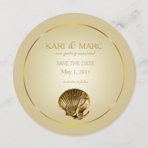Anchored Seashell Save the Date   Ecru und Gold Einladung