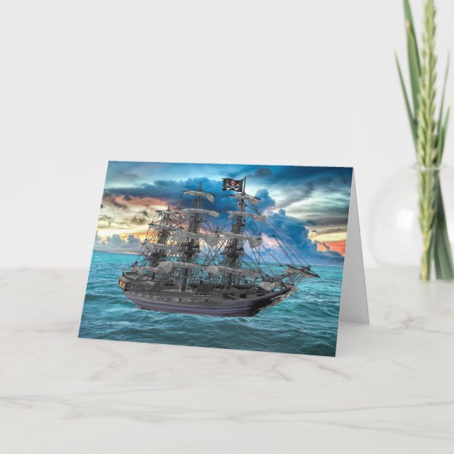 ANCHORIERTES PIRATSCHIFF AM SONNENSATZ KARTE (Vorderseite)