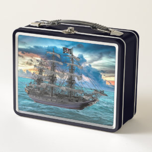 ANCHORIERTES PIRATSCHIFF AM SUNSET METALL BROTDOSE