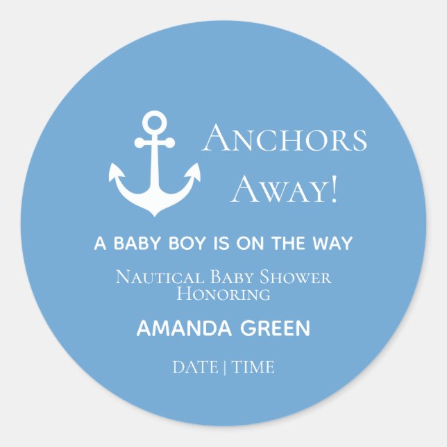 Anchors Away Blue and White Anchor Runder Aufkleber (Vorderseite)