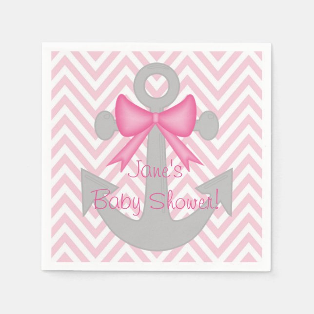 Anchors Away Girl Baby Dusche Napkins Serviette (Vorderseite)