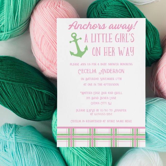 Anchors Away Girl Nautical Baby Shower  Einladung (Von Creator hochgeladen)